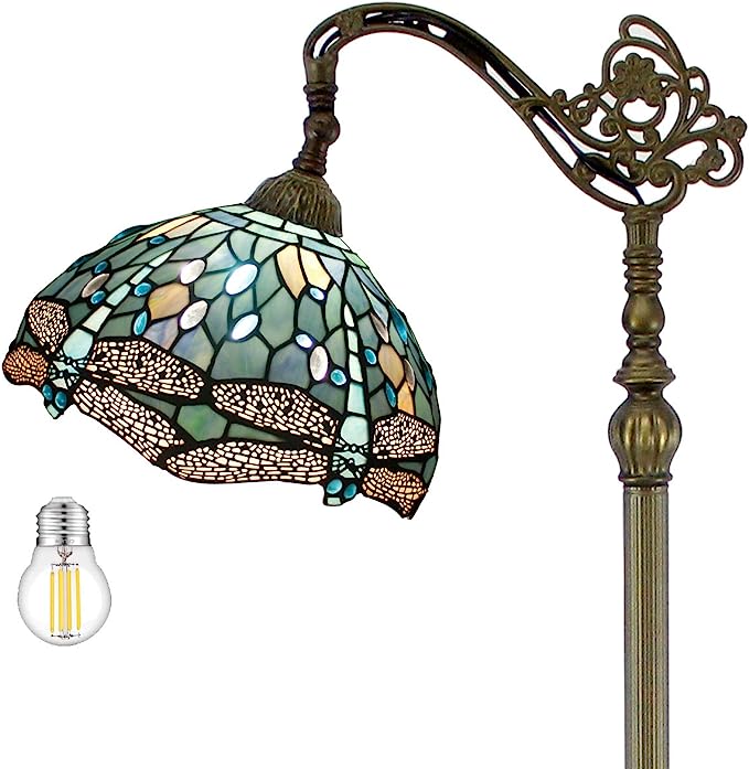 Tiffany Floor Lamp Sea Blue Stained Glass Dragonfly