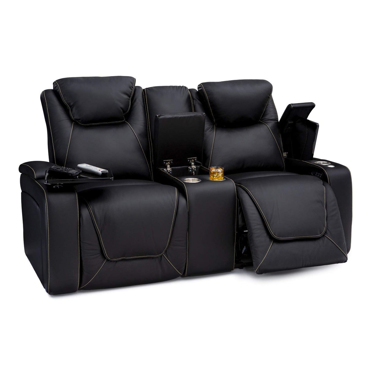 LED cup holders and USB charging ports on premium recliner couch
