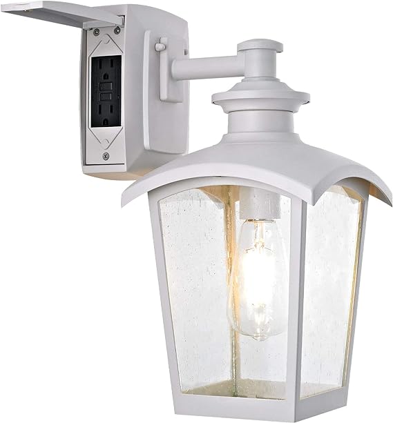 31703 Spence 1-Light Wall Lantern with Glass and Built-in GFCI Outlet