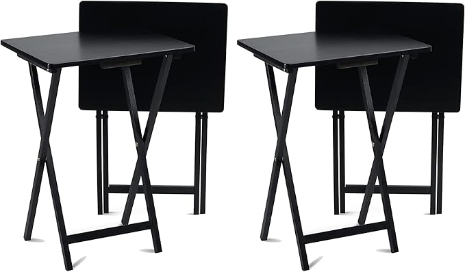 Black Wooden Folding TV Tray Tables - Portable Snack Table Set (2–10 pcs)