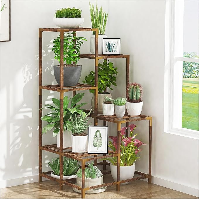 Wooden Corner Plant Stand – Multi-Tier Indoor & Outdoor Plant Shelf Rack