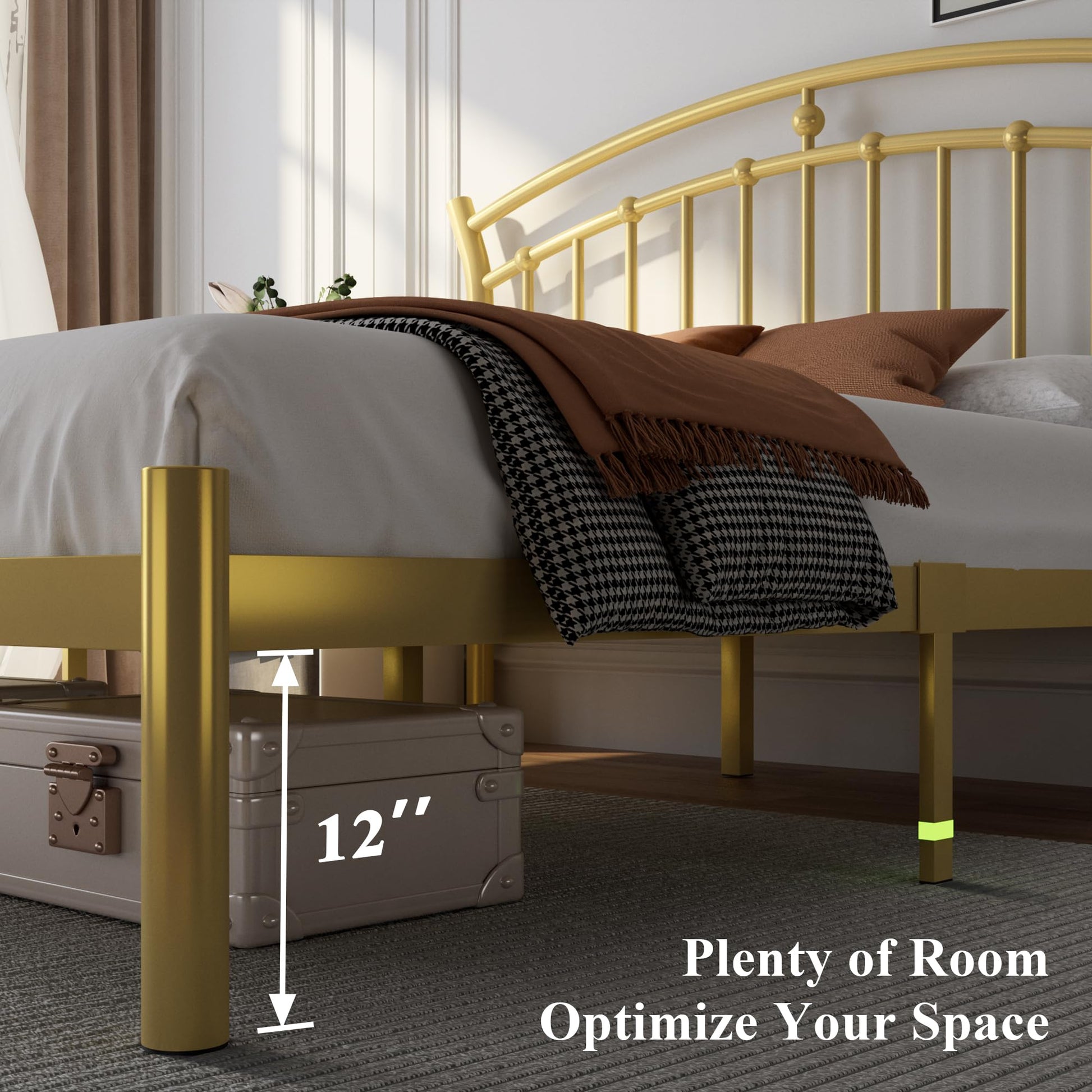 12-Inch Underbed Storage Space in Metal Platform Bed Frame