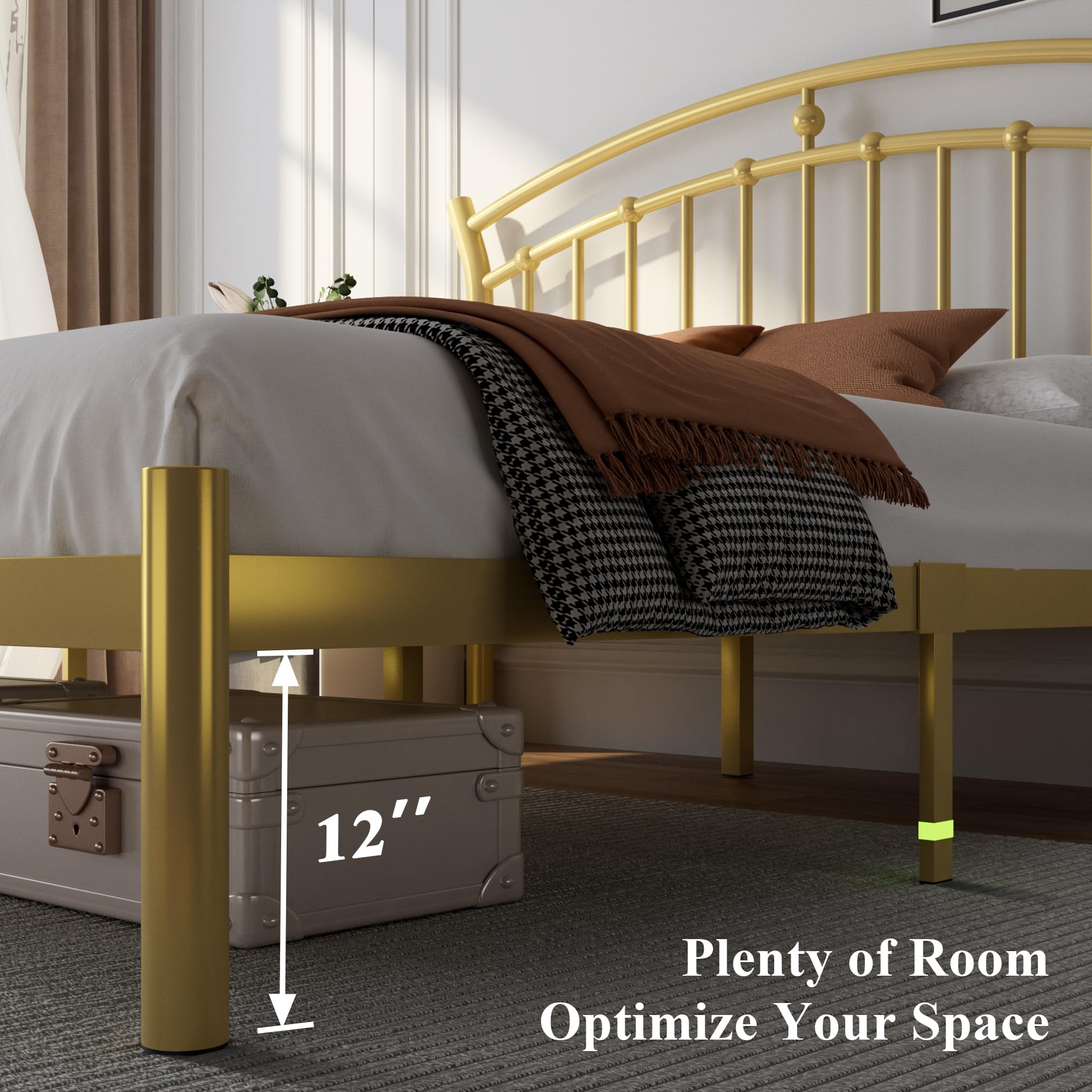 12-Inch Underbed Storage Space in Metal Platform Bed Frame