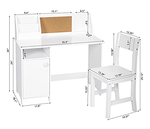 Kids Study Desk with Chair, Wooden Children School Study Table with Hutch and Chair