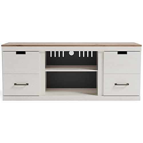 Modern Farmhouse TV Stand, White & Light Brown