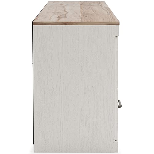 Modern Farmhouse TV Stand, White & Light Brown