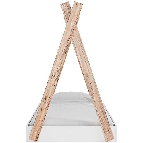 Piperton Modern Youth Tent Bed Frame, Full, Natural Wood & White