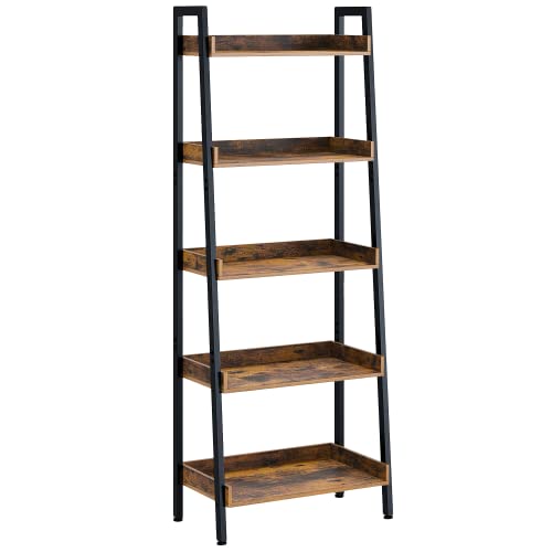 Ladder Bookshelf with 3 Hooks, 5 Tier Ladder Shelf