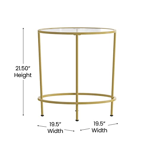Astoria Collection Coffee and End Table Set - Clear Glass Top with Round Matte Gold Frame