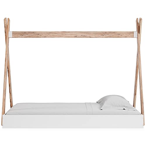 Piperton Modern Youth Tent Bed Frame, Full, Natural Wood & White