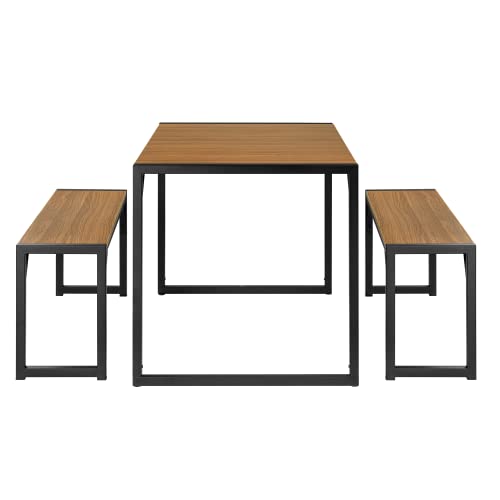 3-Piece Dining Table Set with 2 Benches, Rustic Kitchen Table Set for 4-6