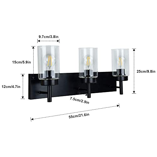 Wall Light Fixture, Vintage Bathroom Vanity Light with 3 Clear Glass Shade