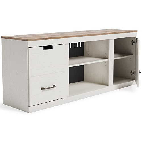 Modern Farmhouse TV Stand, White & Light Brown