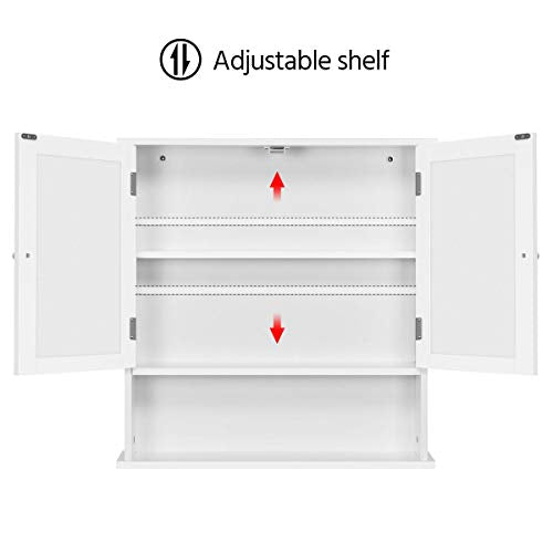 Wall Mount Medicine Cabinet with Double Mirror Doors and Adjustable Shelf for Laundry
