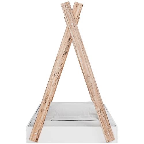Piperton Modern Youth Tent Bed Frame, Full, Natural Wood & White