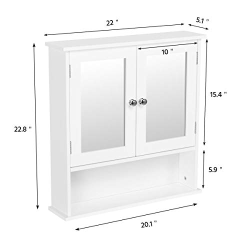 Wall Mount Medicine Cabinet with Double Mirror Doors and Adjustable Shelf for Laundry