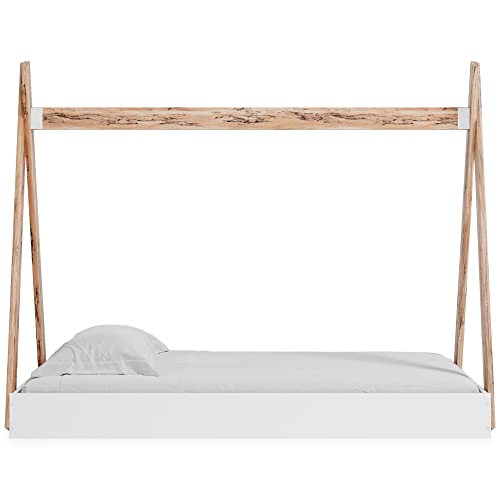 Piperton Modern Youth Tent Bed Frame, Full, Natural Wood & White