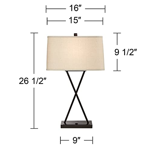 Table Lamps 26.5" High Set of 2 with Hotel Style USB Charging Port LED Bronze Metal