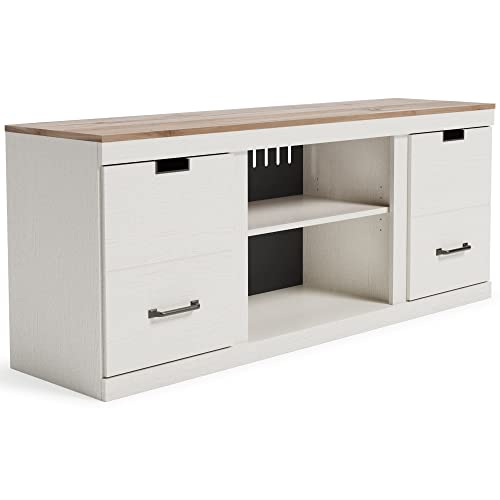 Modern Farmhouse TV Stand, White & Light Brown