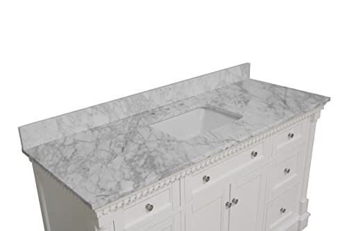 Single Bathroom Vanity Includes White Cabinet with Authentic Italian Carrara Marble