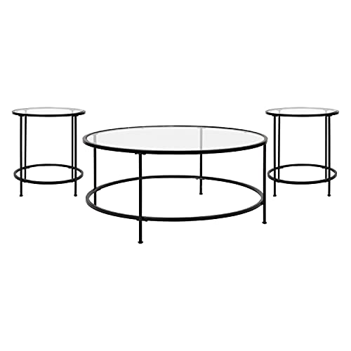 Living Room Coffee Table, Set, Clear/Matte Black