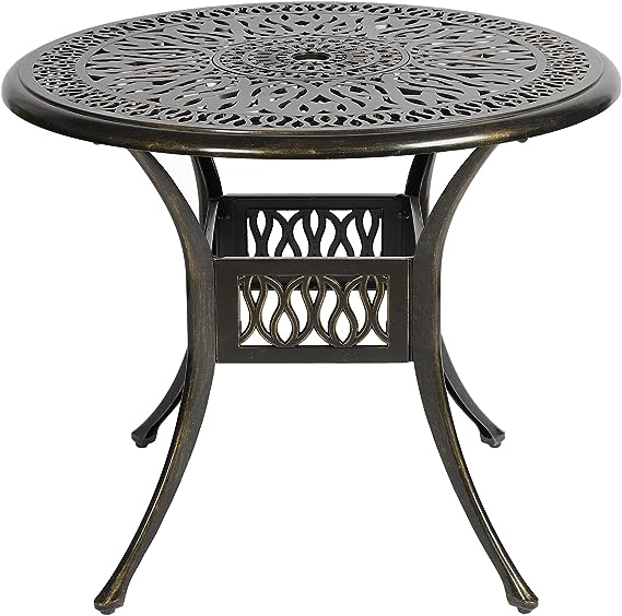 35.4" Round Patio Dinning Table, Outdoor Cast Aluminum Dinning Table