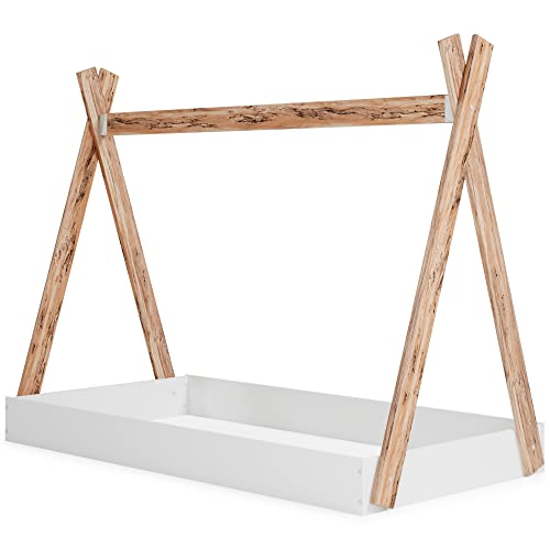 Piperton Modern Youth Tent Bed Frame, Full, Natural Wood & White