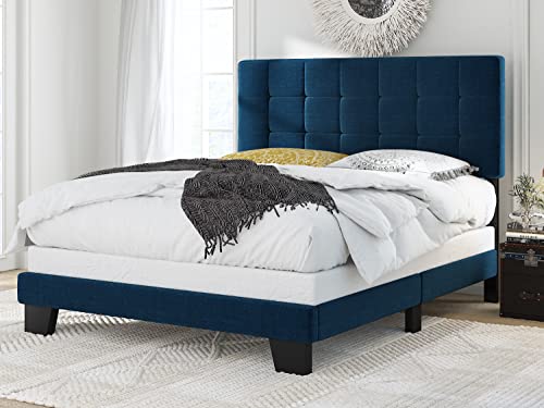 Full Size Box Tufted Upholstered Panel Bed with Adjustable Headboard