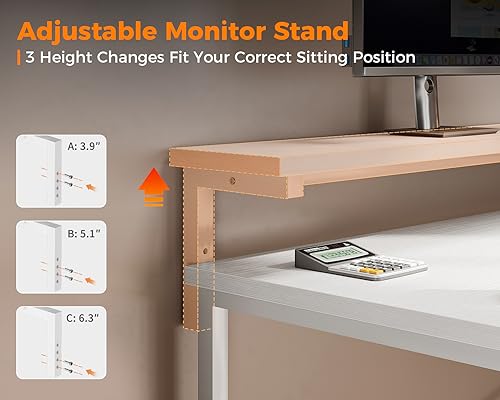 L Shaped Computer Desk, 55" Office Desk with File Cabinet