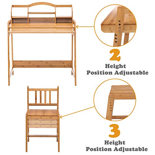 Bamboo Height Adjustable Kids Desk and Chair Set, Children Desk