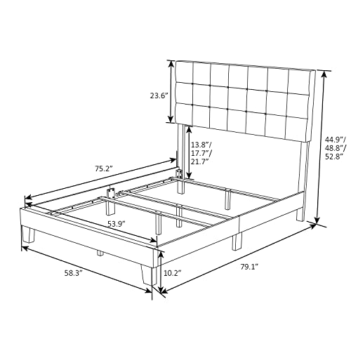 Full Size Box Tufted Upholstered Panel Bed with Adjustable Headboard