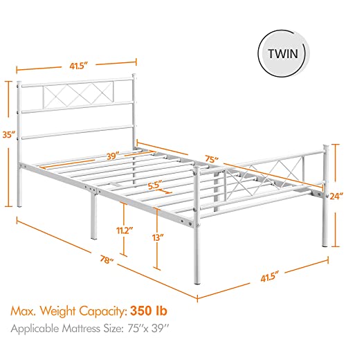 Metal Bed Frame Platform with Headboard and Footboard Mattress Foundation