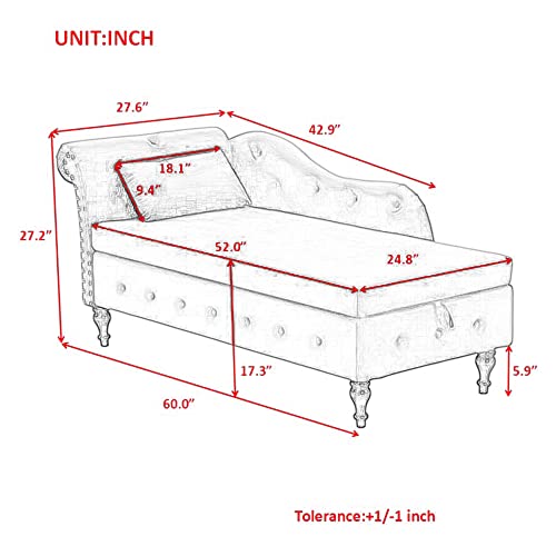Velvet Chaise Lounge with Storage