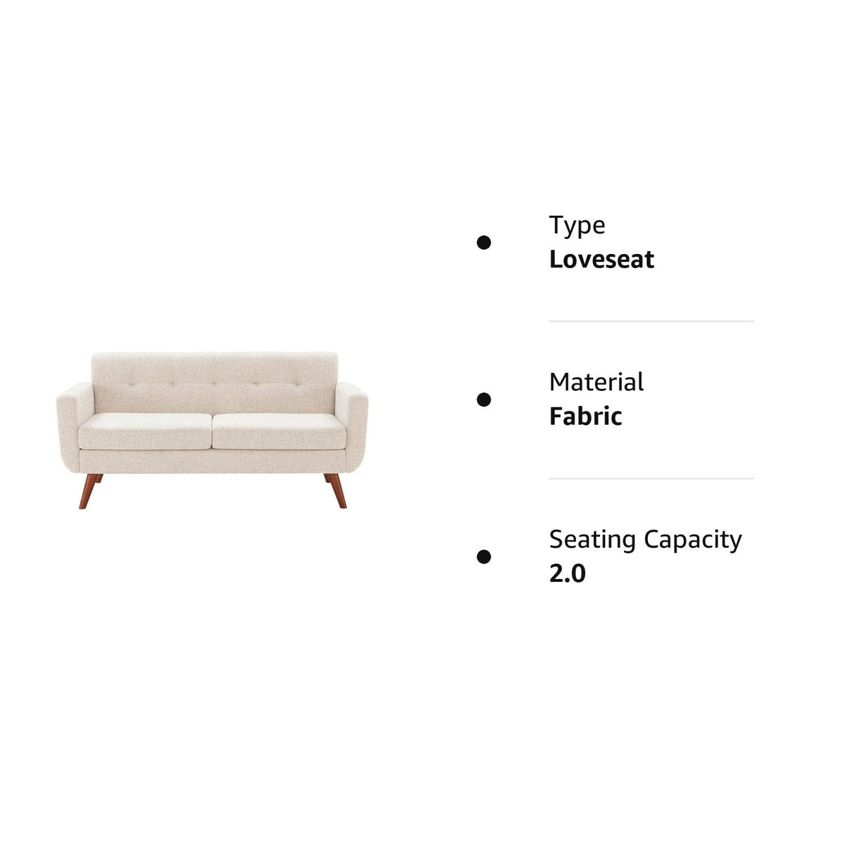65" W Loveseat Sofa, Mid Century Modern Decor Love Seats Furniture, Button Tufted Upholstered Love Seat Couch