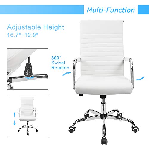 Ribbed Office Desk Chair Mid-Back PU Leather