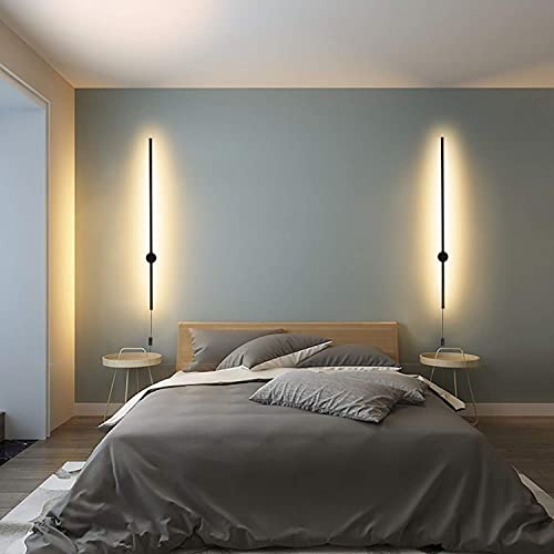 Modern Plug in Wall Sconce Set of 2 LED Black Wall Lights with Plug in Cord On/Off Switch