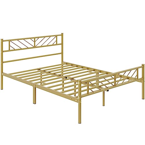 Metal Platform Bed with Arrow Design Headboard and Footboard