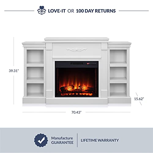 Modern 70 Inch Electric Fireplace Mantel TV Stand & Media Entertainment Center for TVs