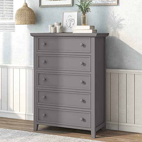 Full Size Storage Bed Frame with 5 Drawers Chest and 3-Tier Open