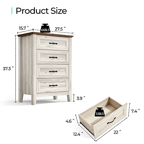 Dresser for Bedroom, Chest of Drawers with Metal Handles, Tall Dresser with 4 Drawers