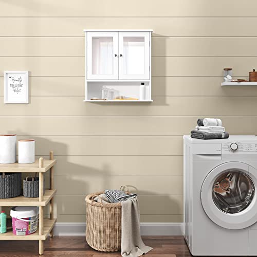 Wall Mount Medicine Cabinet with Double Mirror Doors and Adjustable Shelf for Laundry