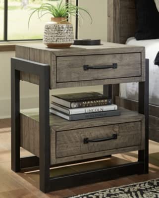 Brennagan Rustic Industrial 2 Drawer Nightstand