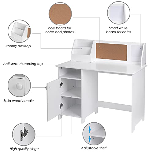 Kids Study Desk with Chair, Wooden Children School Study Table with Hutch and Chair