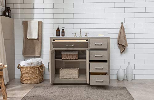 Grace 42-Inch Mid-Century Bathroom Sink Vanity Set with Carrara White Quartz Top