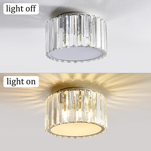 Modern Crystal Ceiling Light Fixture, Mini Flush Mount Crystal Chandelier