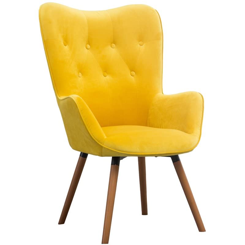 AC155YL Doarnin Silky Velvet Tufted Button Accent Chair, Yellow