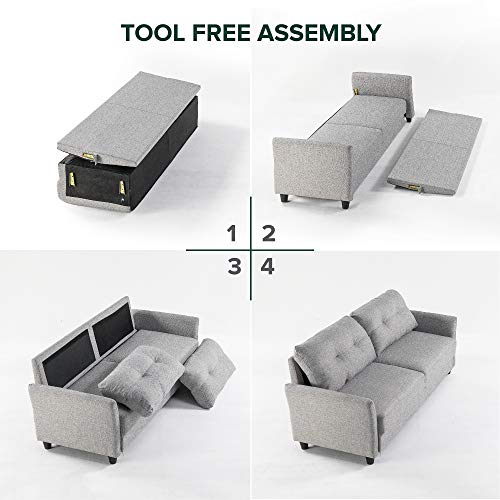 Ricardo Sofa Couch / Tufted Cushions / Easy, Tool-Free Assembly, Soft Grey