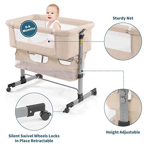 3in1 Bedside Crib for Girl or Boy, Bedside Sleeper for Baby Portable and Adjustable Crib