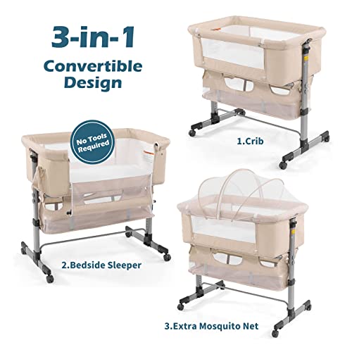 3in1 Bedside Crib for Girl or Boy, Bedside Sleeper for Baby Portable and Adjustable Crib