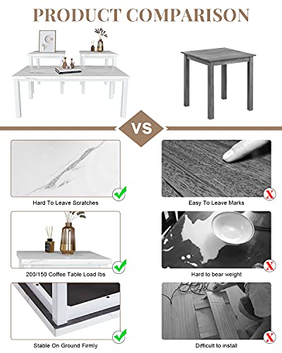 , Faux Marble Tabletop Style with Black Metal Frame Sofa Side Tables Perfect